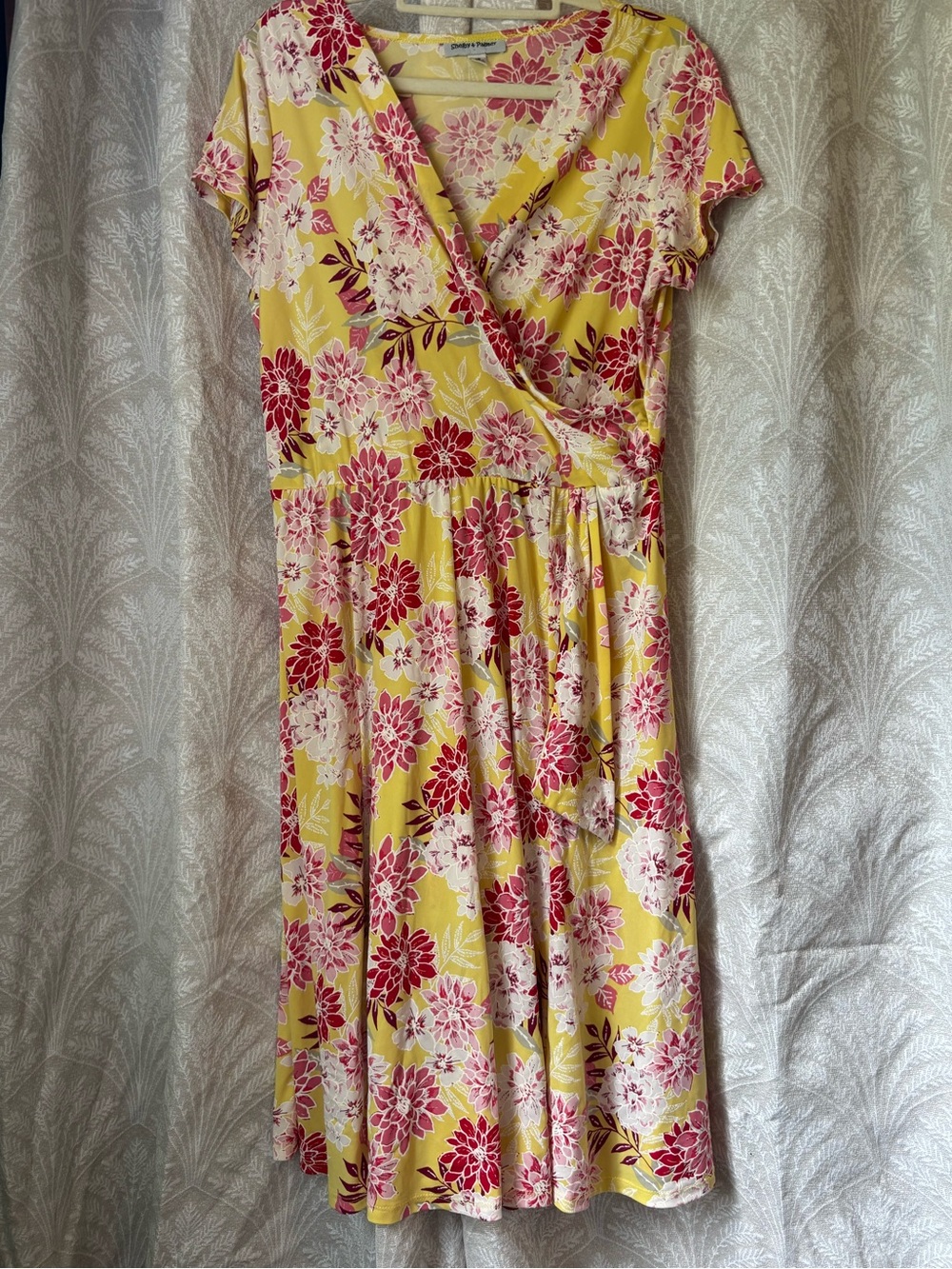 Shelby & Palmer Yellow Faux Wrap Dress with Pink Floral Print